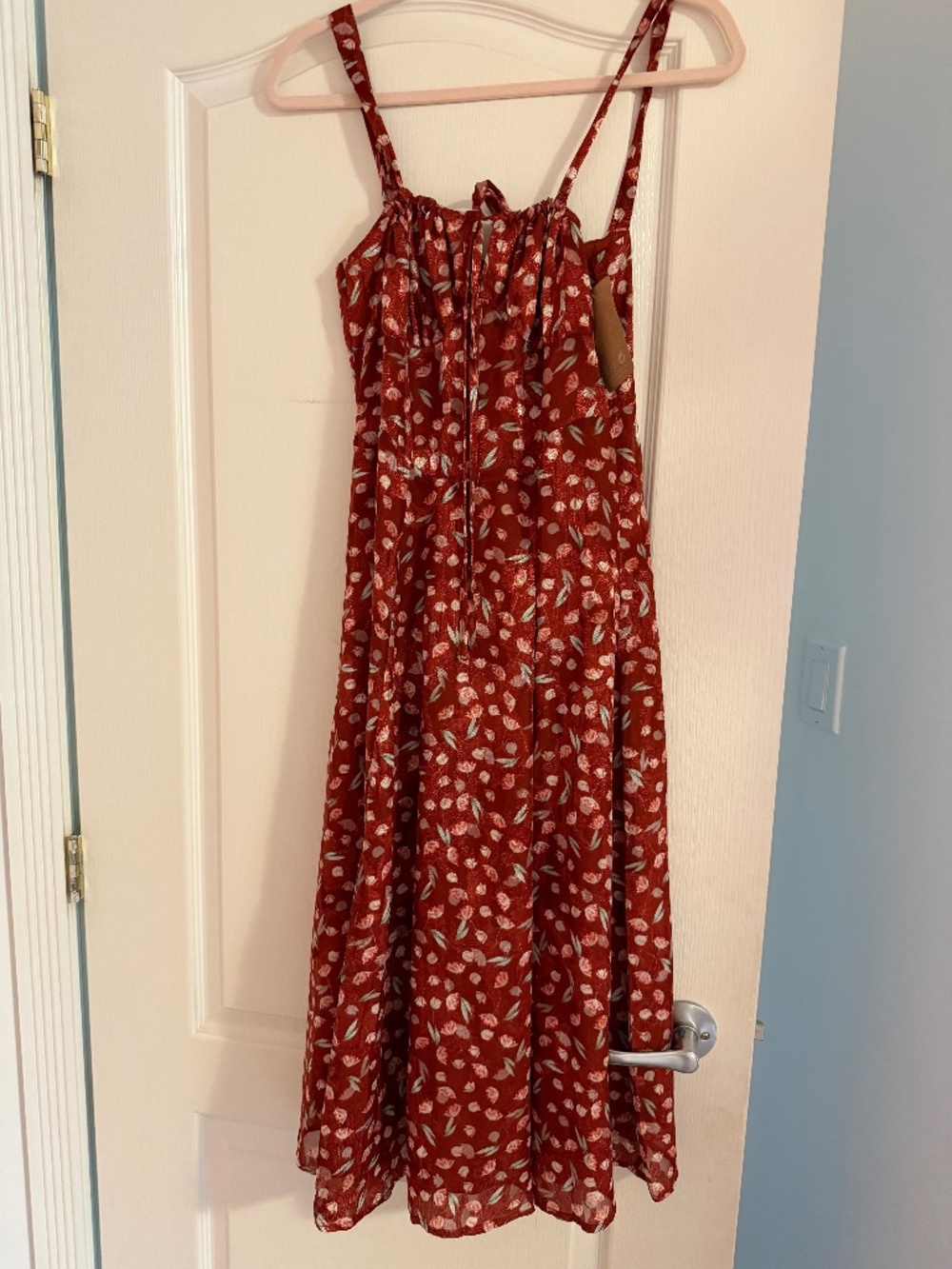 Red floral milkmaid dress